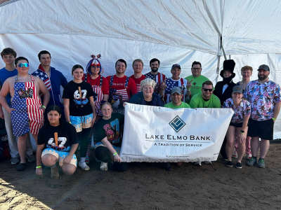 Lake Elmo Bank picture of employees that did the Polar Plunge at Carver Lake